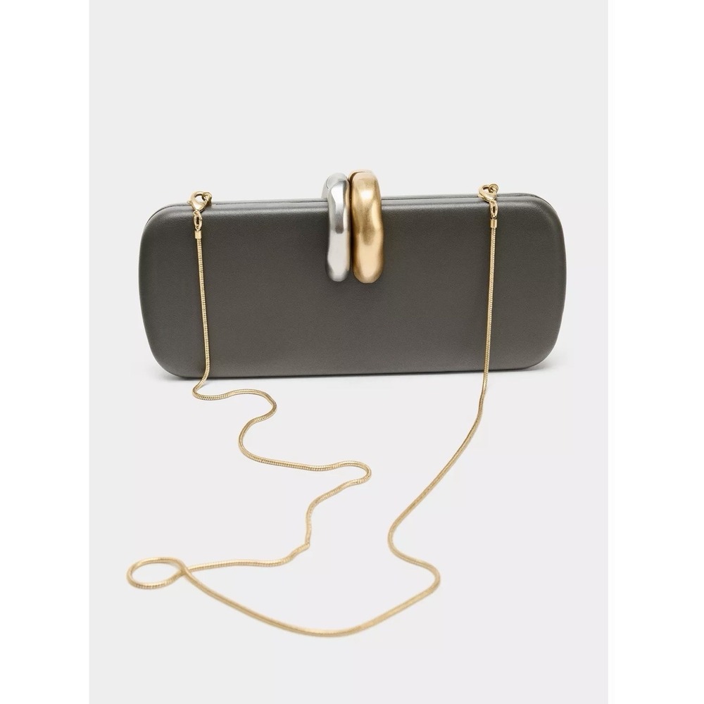 Zara Gray Gold Silver Rigid Clutch Purse Crossbody Luxury Tik Tok